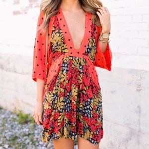Free People Orange and Floral Dress